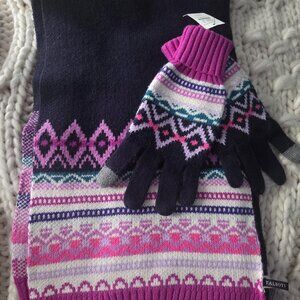 Talbots Navy Pink Multi hat scarf set - NWT